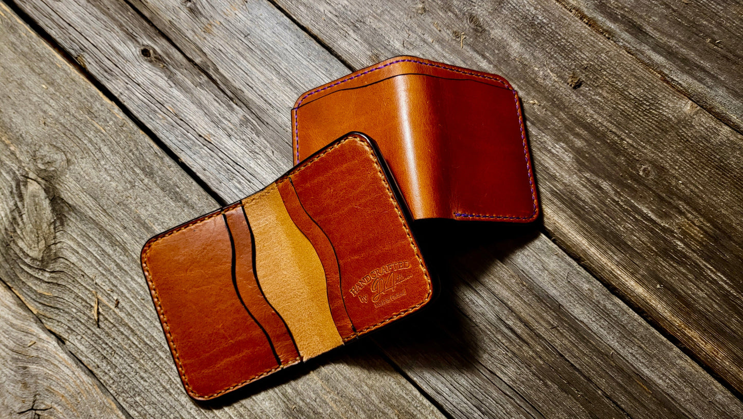 Handcrafted Leather Wallet ”Magnate 4” - Horween Leather, Ritza Tiger Thread, Detailed Edges & Finished Flesh Side