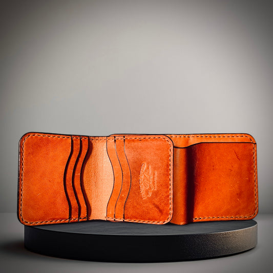 Handcrafted Leather Wallet ”Magnate 6” - Horween Leather, Ritza Tiger Thread, Detailed Edges & Finished Flesh Side